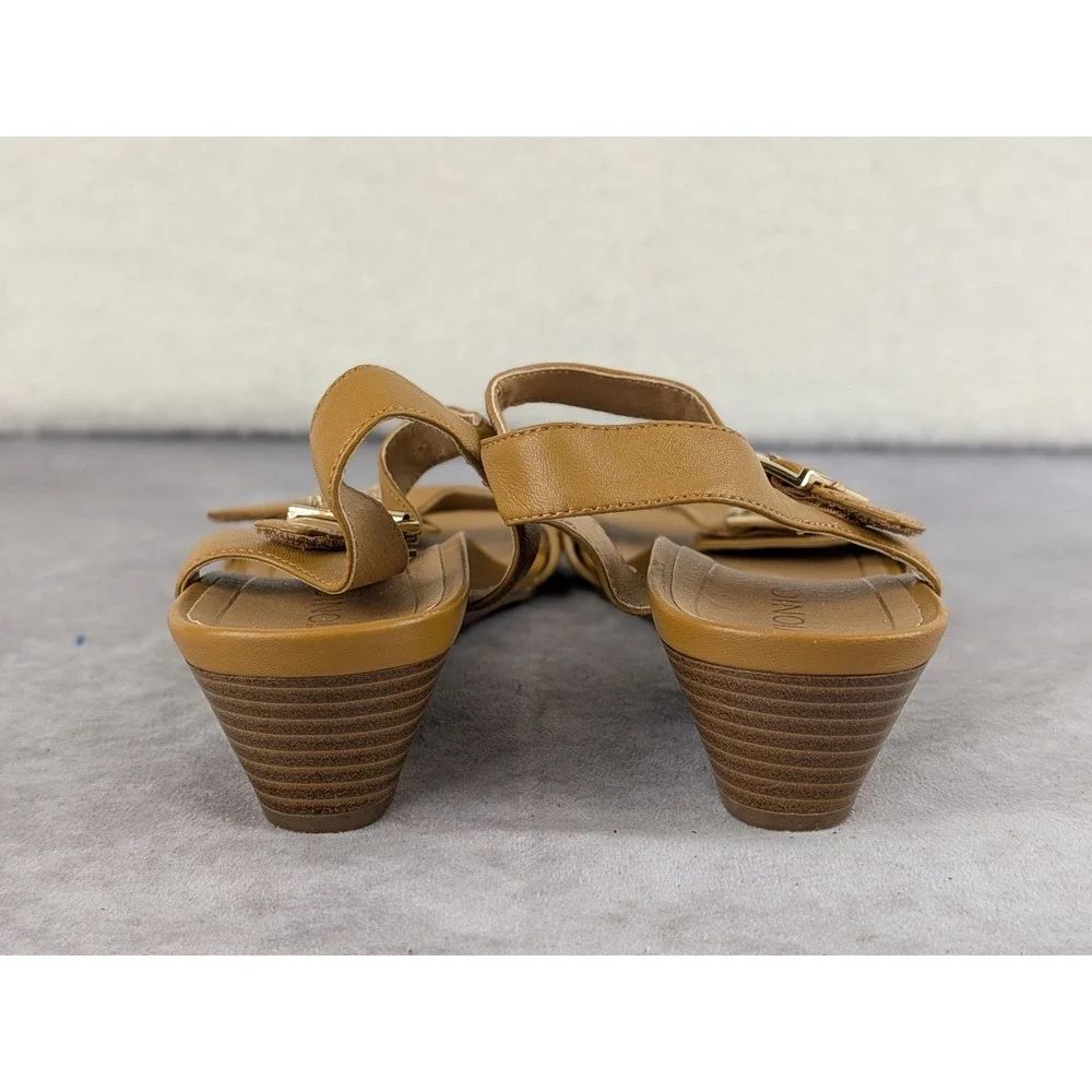 Vionic Frances VS303 Tan Leather Wedge Sandals Womens 10 Buckle Strappy Brown